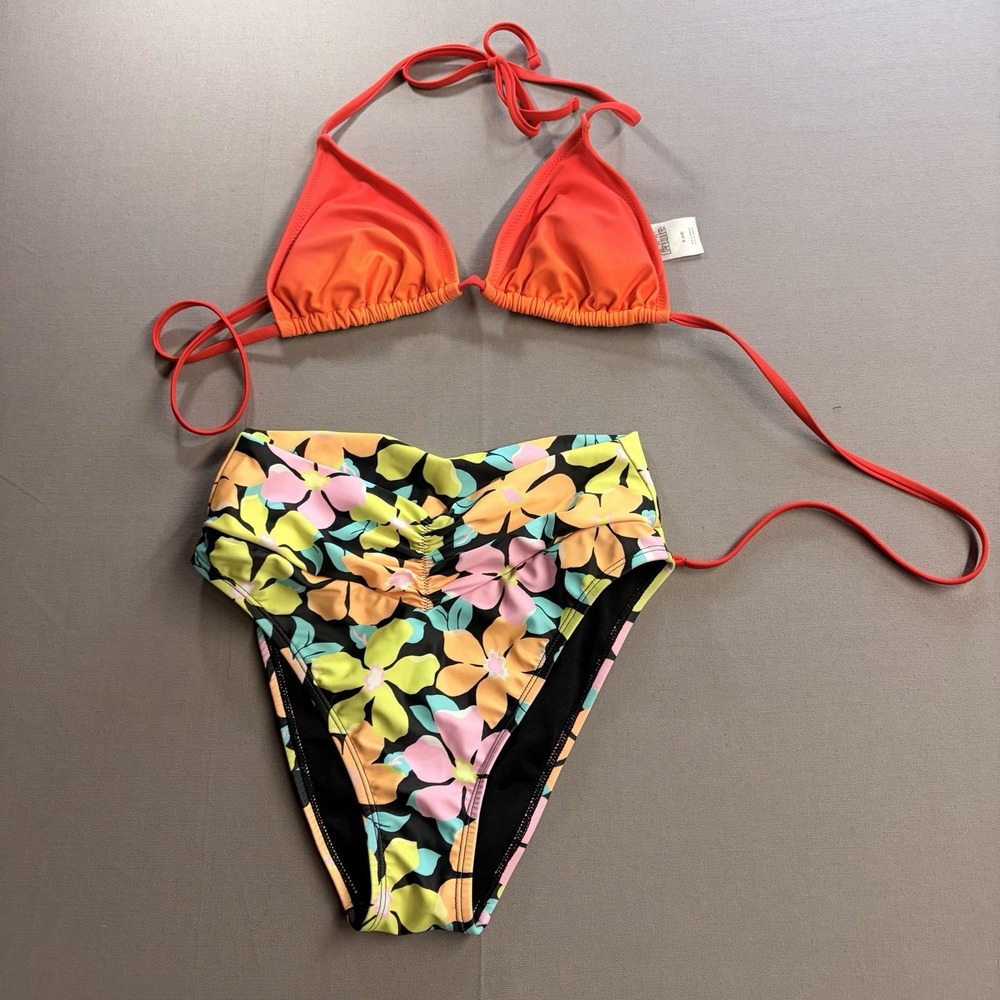 Wild Fable Ninety-Nine Bikini Set Womens S Orange Floral Y2K Swimwear Lot